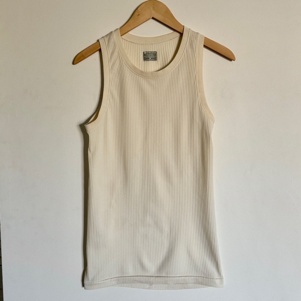 Athleta Cream Ribbed Fitness Tank Top Size Medium